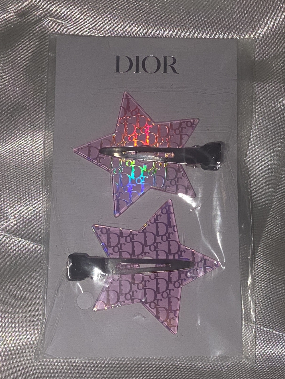 NWT Set of Dior Parfums Iridescent Pink Monogram Star Hair Clips!